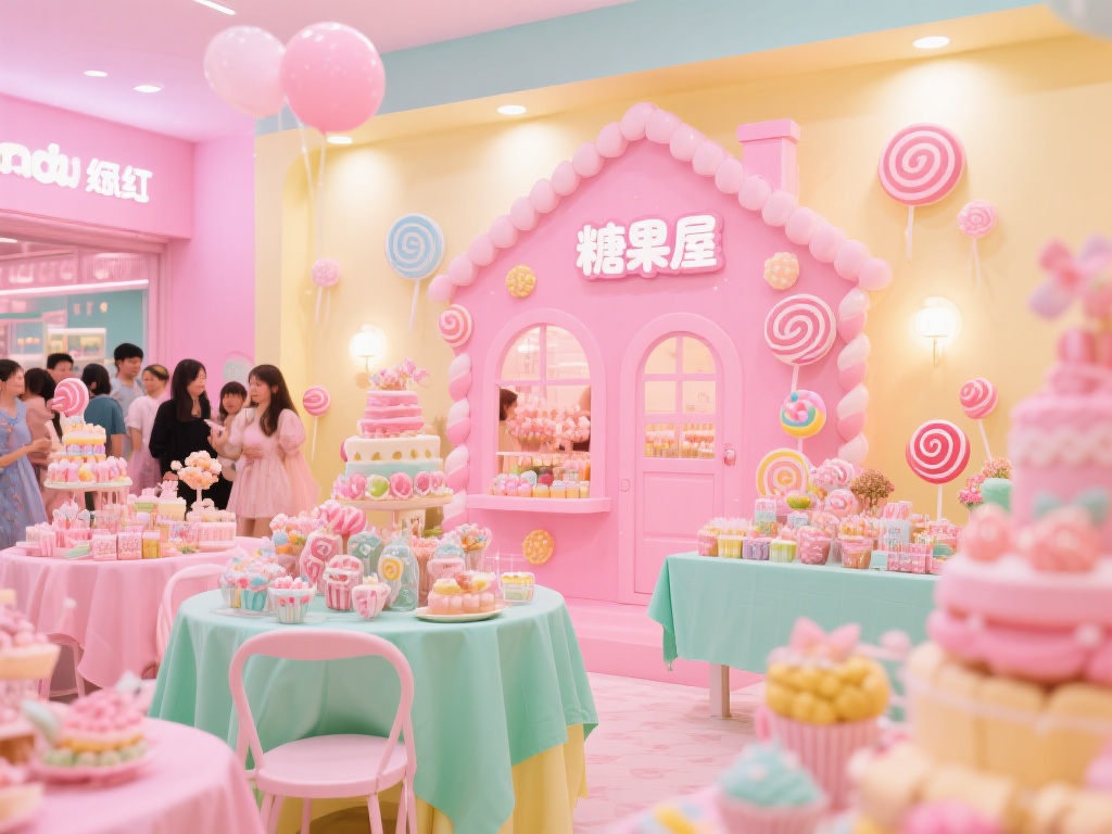一个成功的糖果派对，少不了明快的色彩。以粉色、薄荷