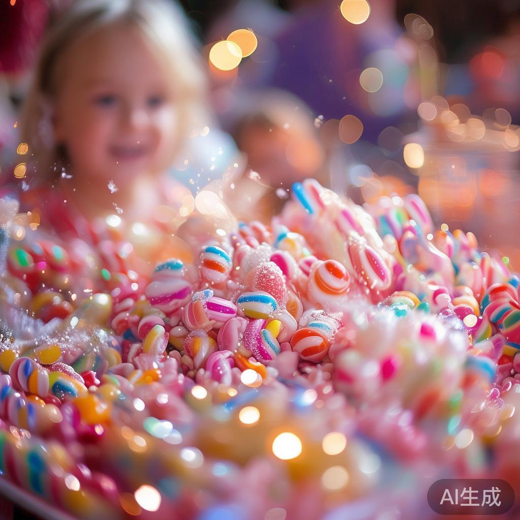 在热闹非凡的糖果派对上，每个细节都仿佛散发出甜蜜的