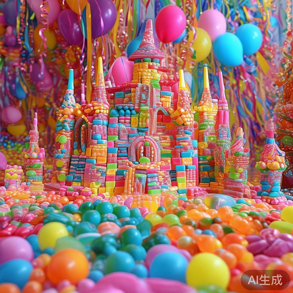难忘的糖果派对回忆:甜蜜时光的难忘瞬间与美好分享 派对现场布置得色彩斑斓,气球、彩带和糖果装饰共同营